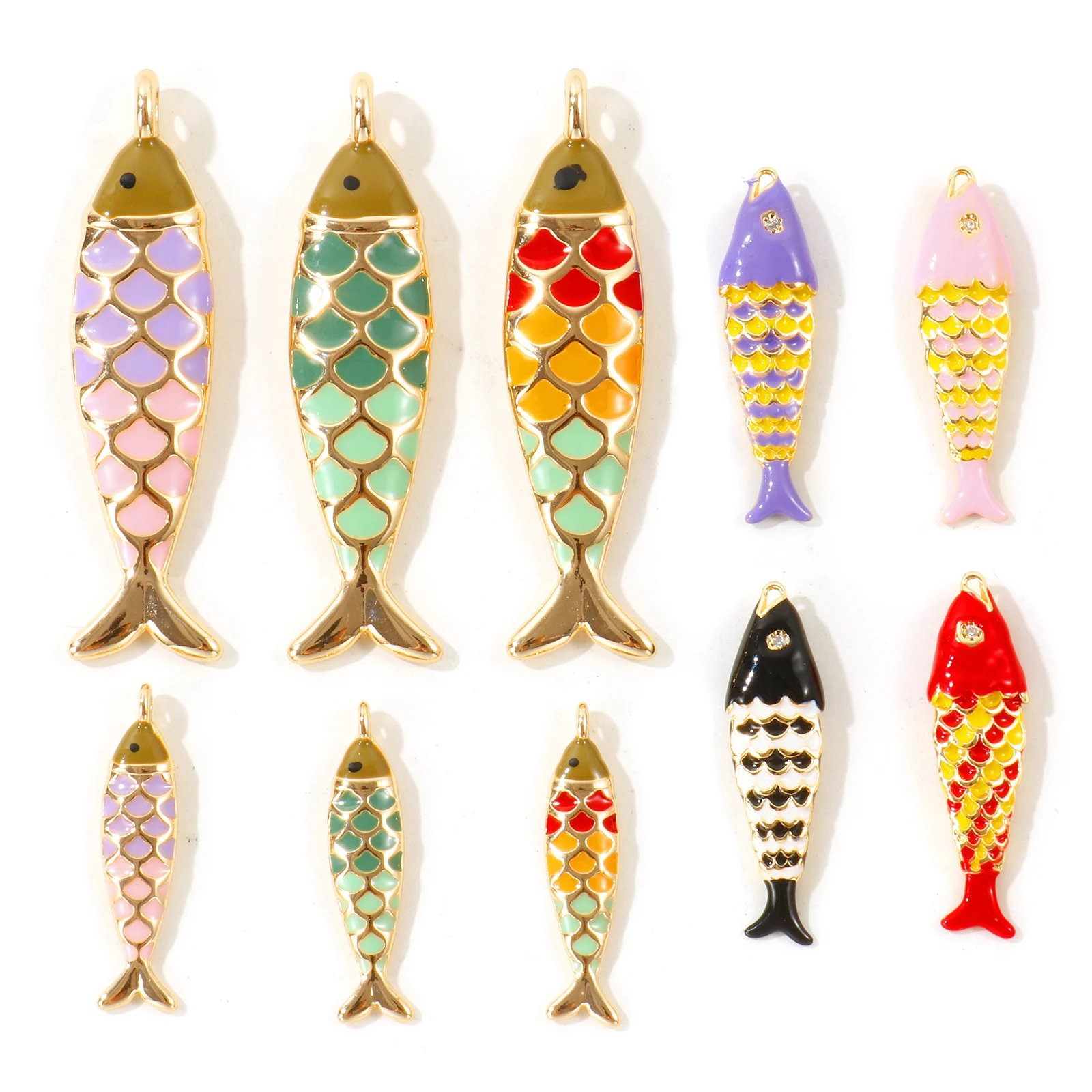 2pcs Multicolor Ocean Jewelry Charms Fish Animal 18K Gold Plated Enamel Brass Pendants For Women DIY Necklace Bracelet Jewelry