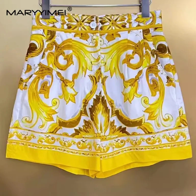 MARYYIMEI Fashion Designer Spring Summer Women\'s cotton shorts Lace-UP Baroque Print Streetwear Long-Sleeved Silk Tops