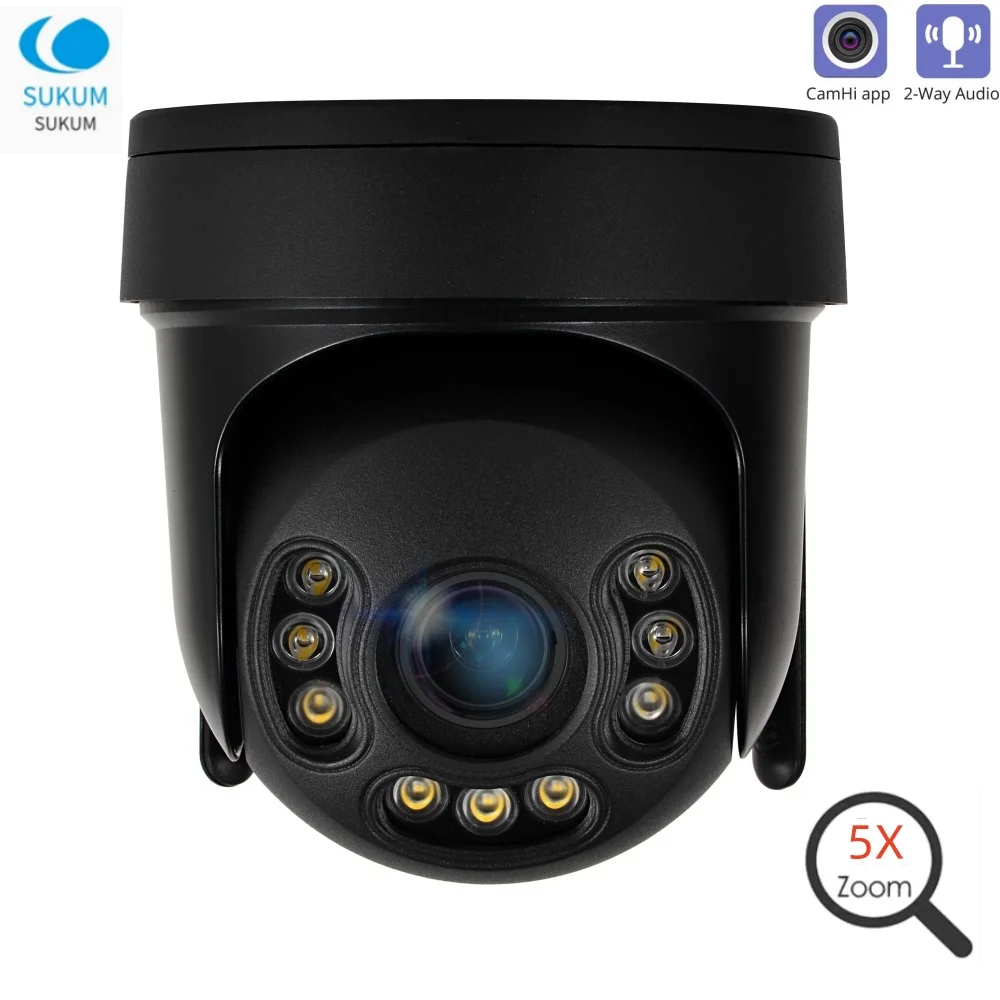 

5MP Wifi PTZ Camera Outdoor 8MP Security Protection IP Camera 5X Zoom Two-way Audio IP66 CamHi App H.265