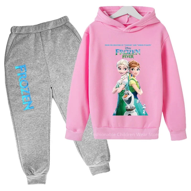 

New Disney Princess Print Hoodie & Pants Set for Kids - Cotton Outfit for Boys & Girls, Ideal for Casual Outdoor Korean Style