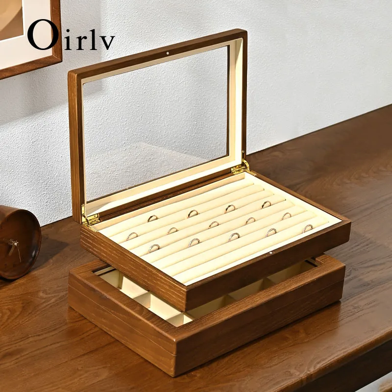 Oirlv Solid Wood Jewelry Case Multifunctional Jewelry Storage Box Jewelry Necklace Pendant Ring Storage Display Gifts Organizer