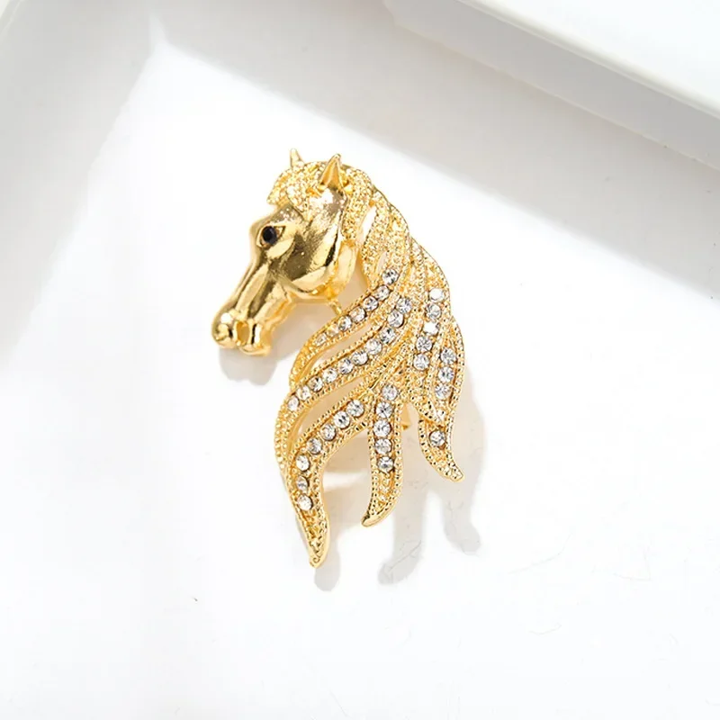 Exquisite Zircon Horse Head Animal Brooch for Men and Women Suit Dress Badge Pin Fashion Jewelry Gift