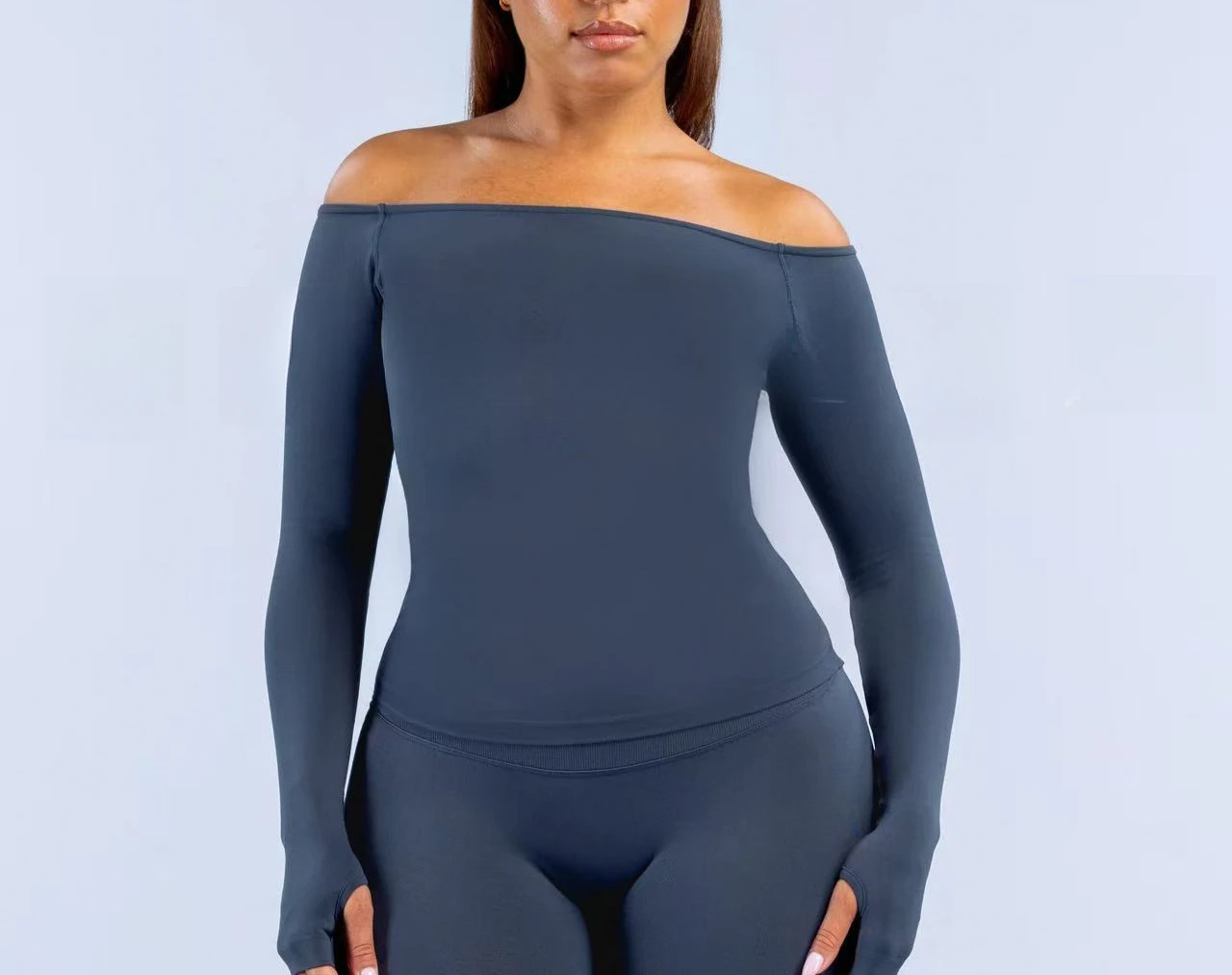 Denyf Neues schulterfreies Langarm-T-Shirt, feuchtigkeitsableitend, hochelastisch, schnelltrocknend, für Outdoor-Laufsport, Fitness und Yoga, Damenbekleidung – Detail 10