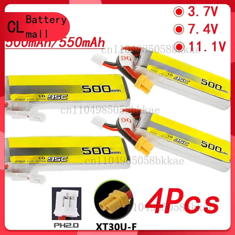 

FOR 1.0 500/550mAh 95C 3.7V/7.4V/11.1V Lipo Battery With XT30/PH2.0 For RC Helicopter Quadcopter FPV Racing Drone Parts