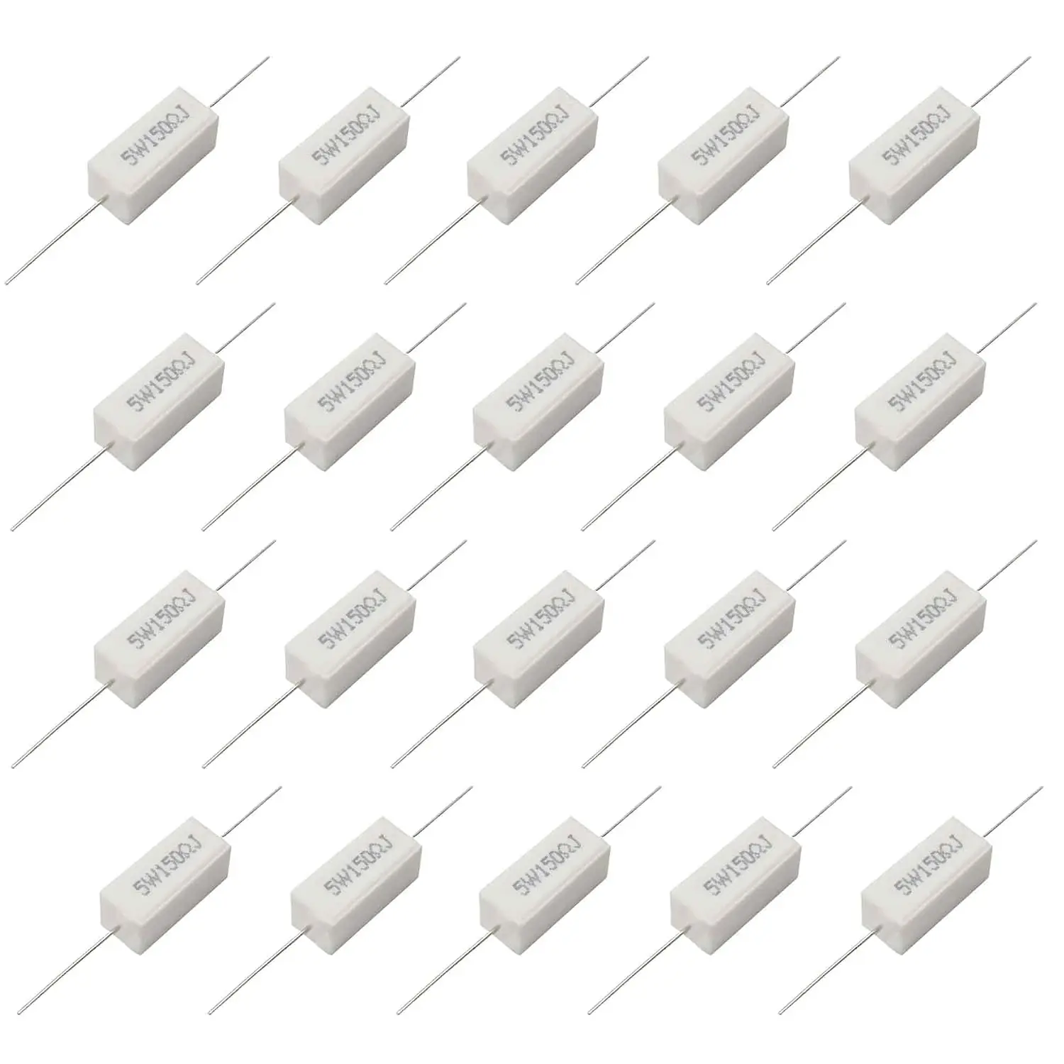 20PCS 5W 150ohm Ceramic Cement Wire Wound Resistors Tolerance Axial Lead Power Resistors for Computer TV Set Electronics DIY