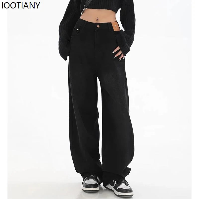 الإناث الكلاسيكية الرجعية عالية الخصر فضفاض الجينز النساء الكورية اليومية مستقيم الساق سراويل جينز الفتيات مريحة السراويل الطويلة 2026 #1