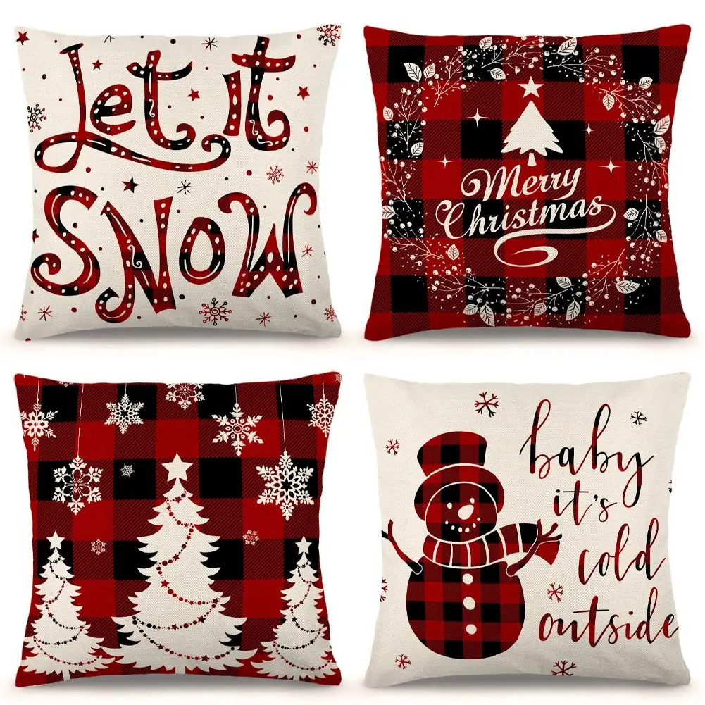 

Pillow Covers Farmhouse Buffalo Plaid Pillow Covers Holiday Rustic Linen Pillow Case For Sofa Christmas Decorations-AS97