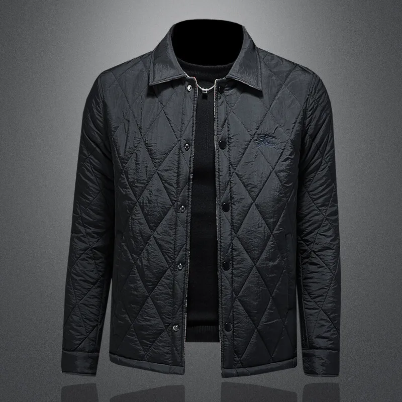 

Утепленная хлопковая куртка с ромбовидным узором и вышивкой, с воротником-стойкой, мужская, модная, городская, повседневная, теплая, молодежная