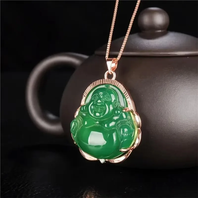 

Chinese Natural Chalcedony Hand-carved Buddha Jade Pendant Fashion Jewelry Agate Female Agate Necklace