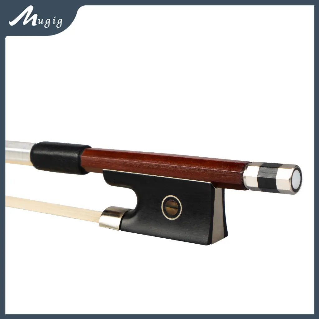 Mugig 4/4 Violin Bow Brazilwood Octagonal Stick Seep Leather Wrap Ebony Frog Bow Well Balance