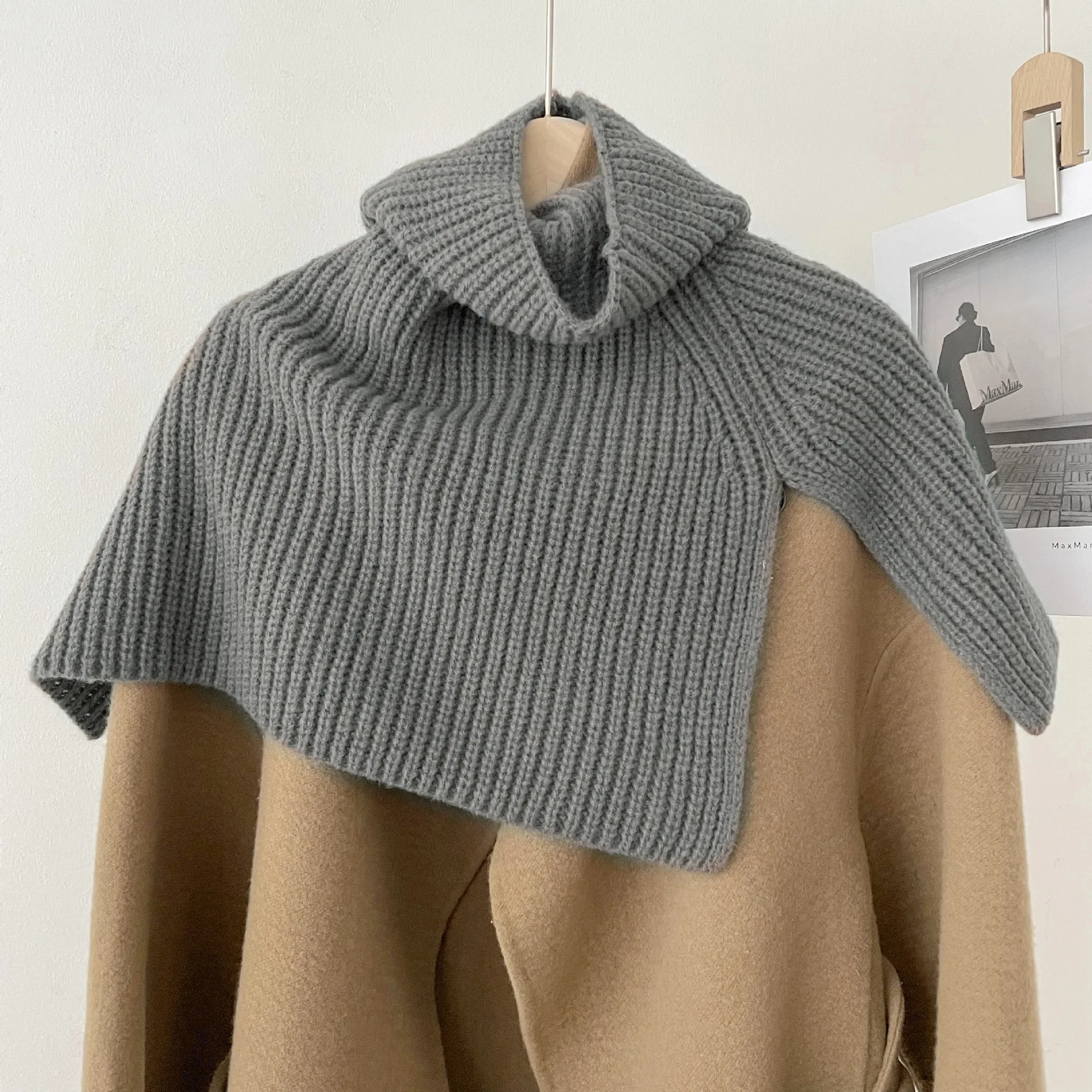 Spring And Autumn Korean Version With Solid Color Warm Head Scarf Neck High Neck Split Scarf Knitted With Wool Knitted Neck