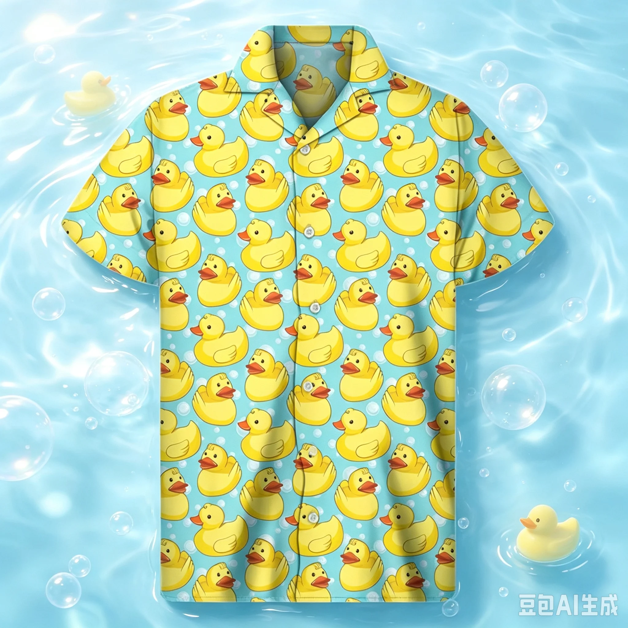 Cute Yellow Rubber Duck Pattern Shirt for Men, 3D Printed Hawaiian Shirt, Summer Button Short Sleeved Top, Loose Collared Shirt