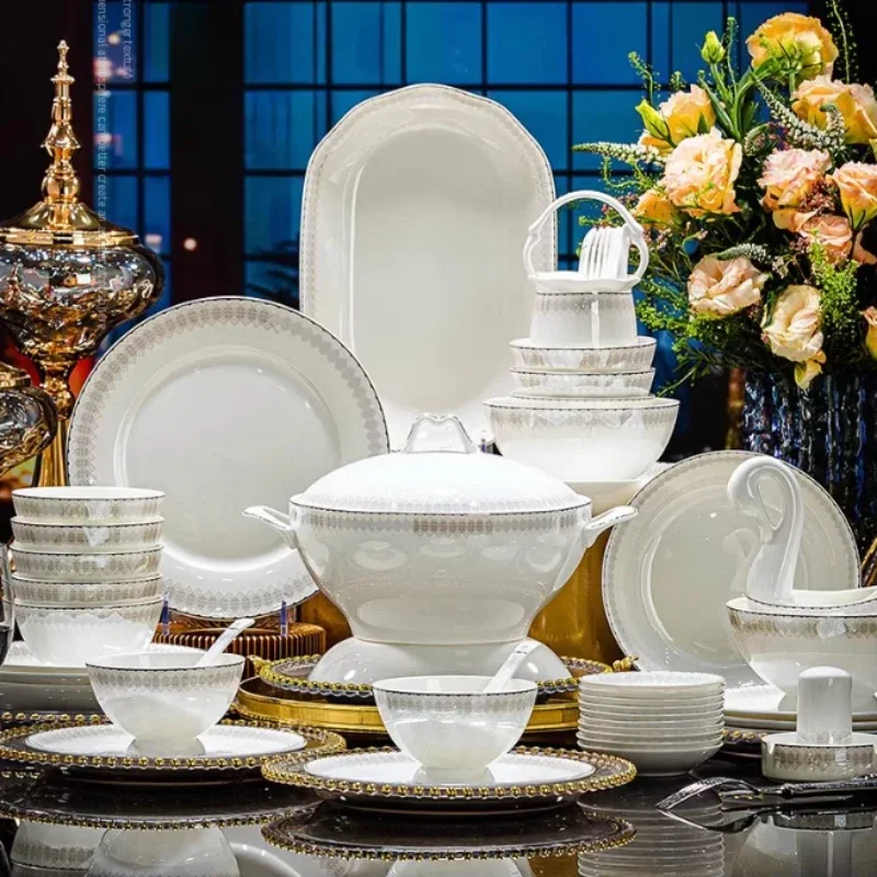 BX Fine China Dinnerware Sets Home Kitchen Wedding Luxury Tableware Christmas Ceramic Juego De Vajilla Completa Tableware Set