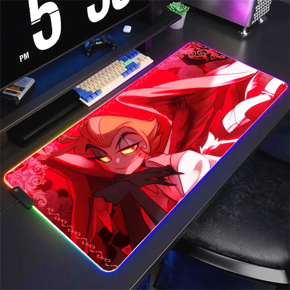 1pc HazbinS H-Hotels AlastorS Mat XXL RGB Gaming Mouse Pads HD Black Gamer Accessories Large LED