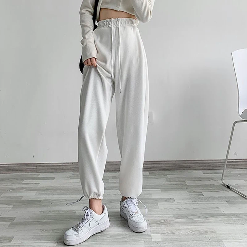 

Hot Sale Lady Baggy Joggers Sweatpants Girls Classic Solid High Waist Trousers Female Korean Drawstring Straight Leg Pants
