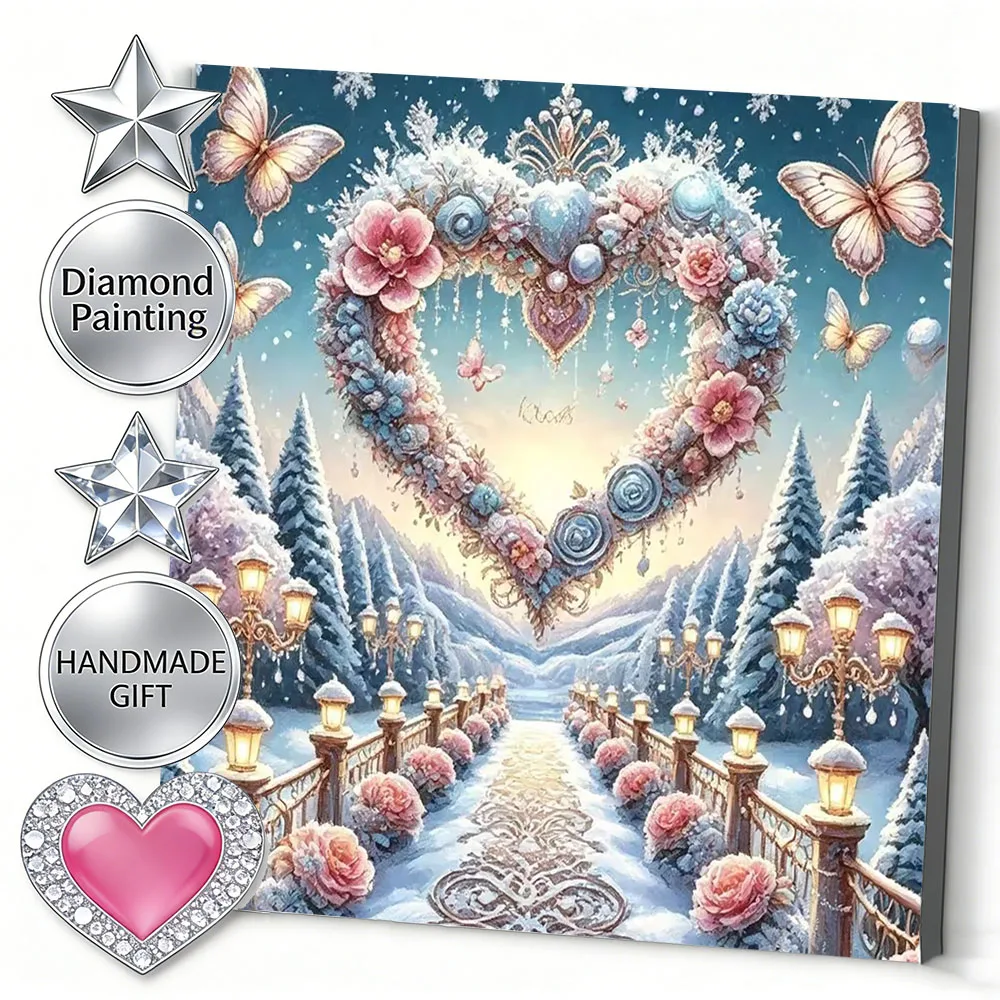 AZQSD 5d Diy Diamond Mosaic Winter Landscape Handmade Rose Flower Painting Heart Butterfly Snow Home Decor