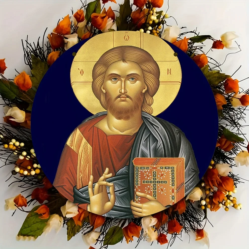 Round Acrylic Sign,Greek Christian Orthodox Mount Athos Icon Of Man Christ Decorate Sign,For Wall,Home,Room,Porch,Home Decor