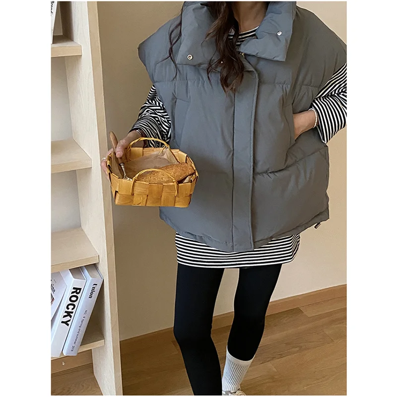 Down Jacket Women Coat Vest Fashion American Streetwear Stand Collar Duck Down Feather Female Winter Short Outwear Cotton Vest