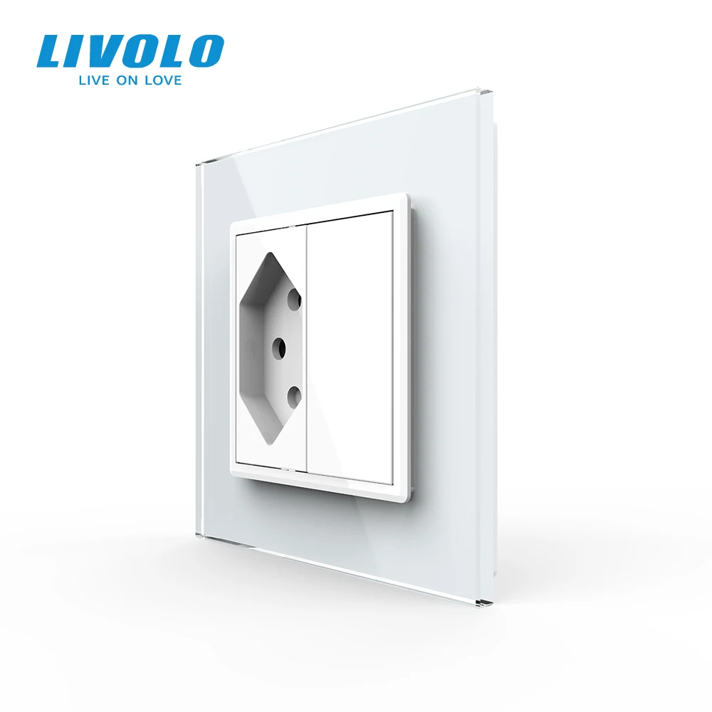 Livolo Switzerland Power Socket, Crystal Glass Panel, AC110~250V 13A Double Wall Outlets C7C2CH-11/12