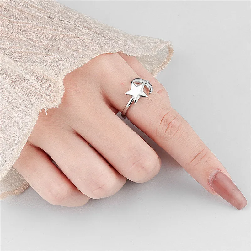 Luxury Rose Flower Rotating Anxiety Ring For Women Spinner Fidgets Heart Charm Adjustable Open Rings Star Moon Bague Anti Stress image 5