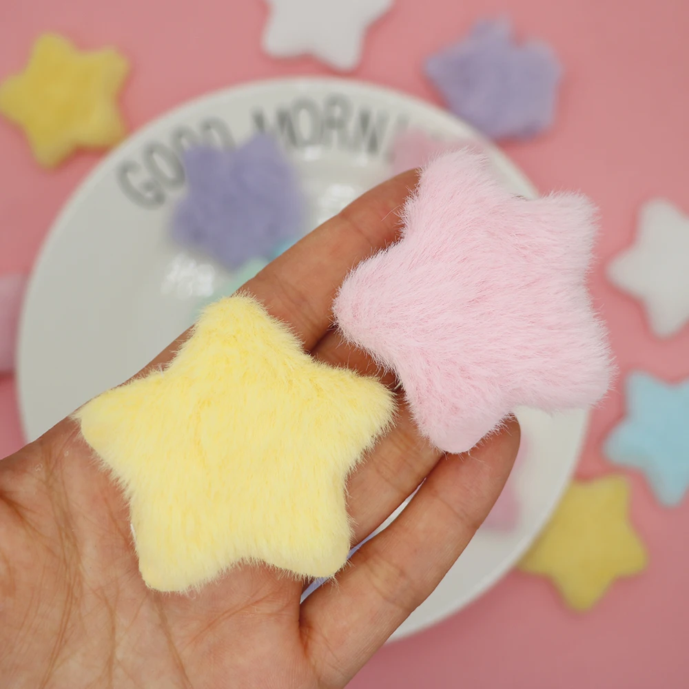 20pcs 50mm Plush Star Shape Padded Soft Plush Mink Hair Applique for DIY Cloth Hat Sewing Supplies Patches Hair Clips Bow Decor