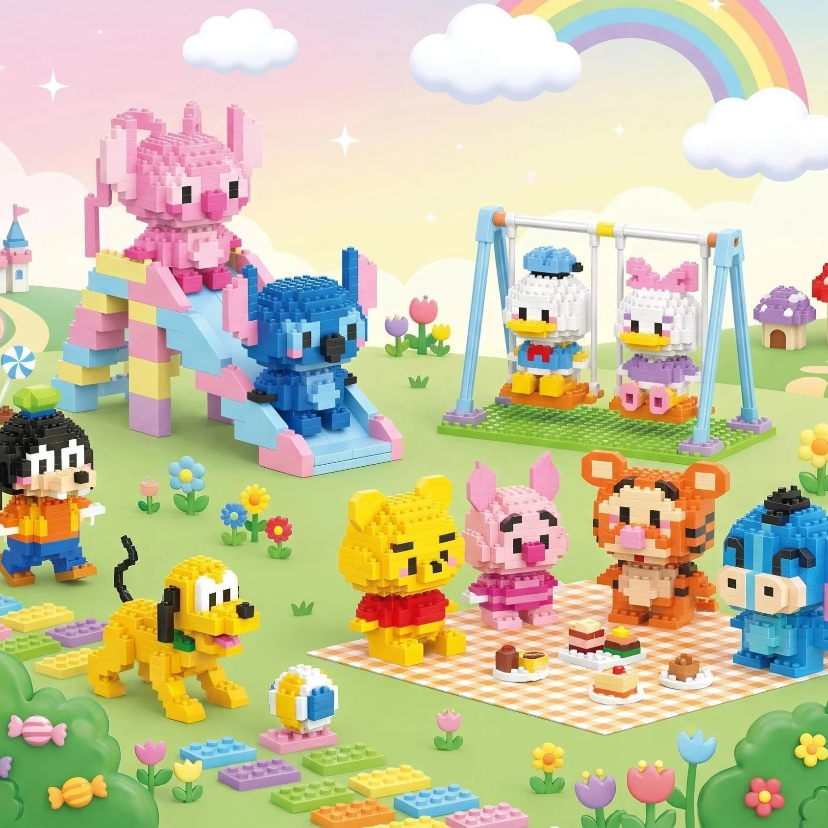 NOVO! Blocos de Montar de 6cm de Altura - Enfeites de Mesa Miniatura Kawaii do Stitch para Decoração de Quarto de Jovens, Brinquedos de Anime e Desenhos Animados, Halloween