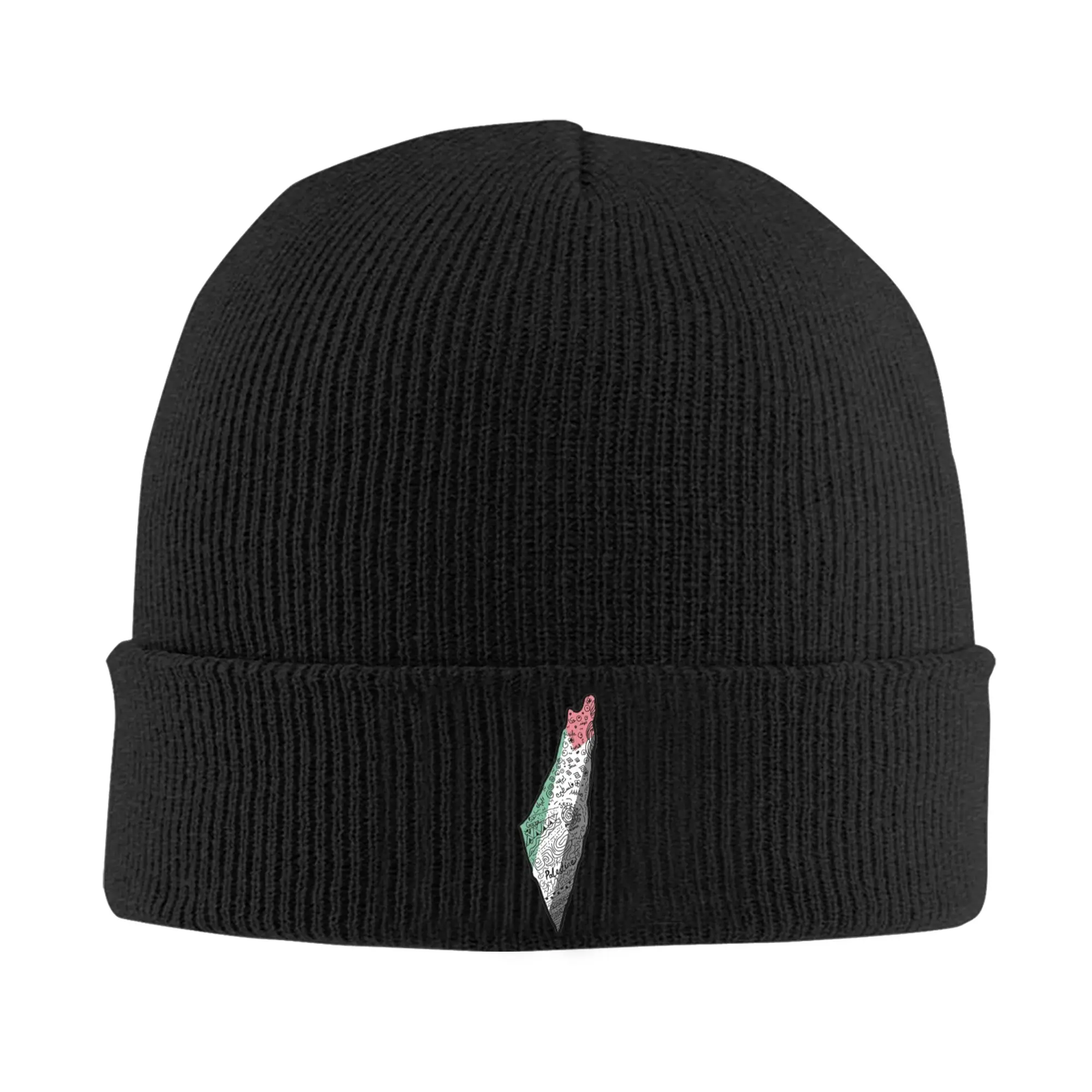 Palestine Arabic Calligraphy Art Drawing Bonnet Hats Palestinian Flag Beanie Hats Autumn Knitting Hat Female Male Head Wrap Cap