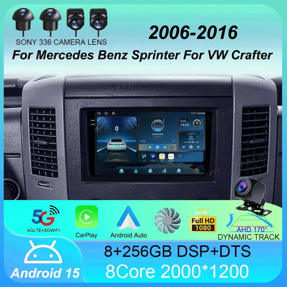

Car Radio 9" Android 15 For Mercedes Benz Sprinter For VW Crafter 2006- 2016 Android CarPlay 4G WIFI GPS Navigation No 2din DSP