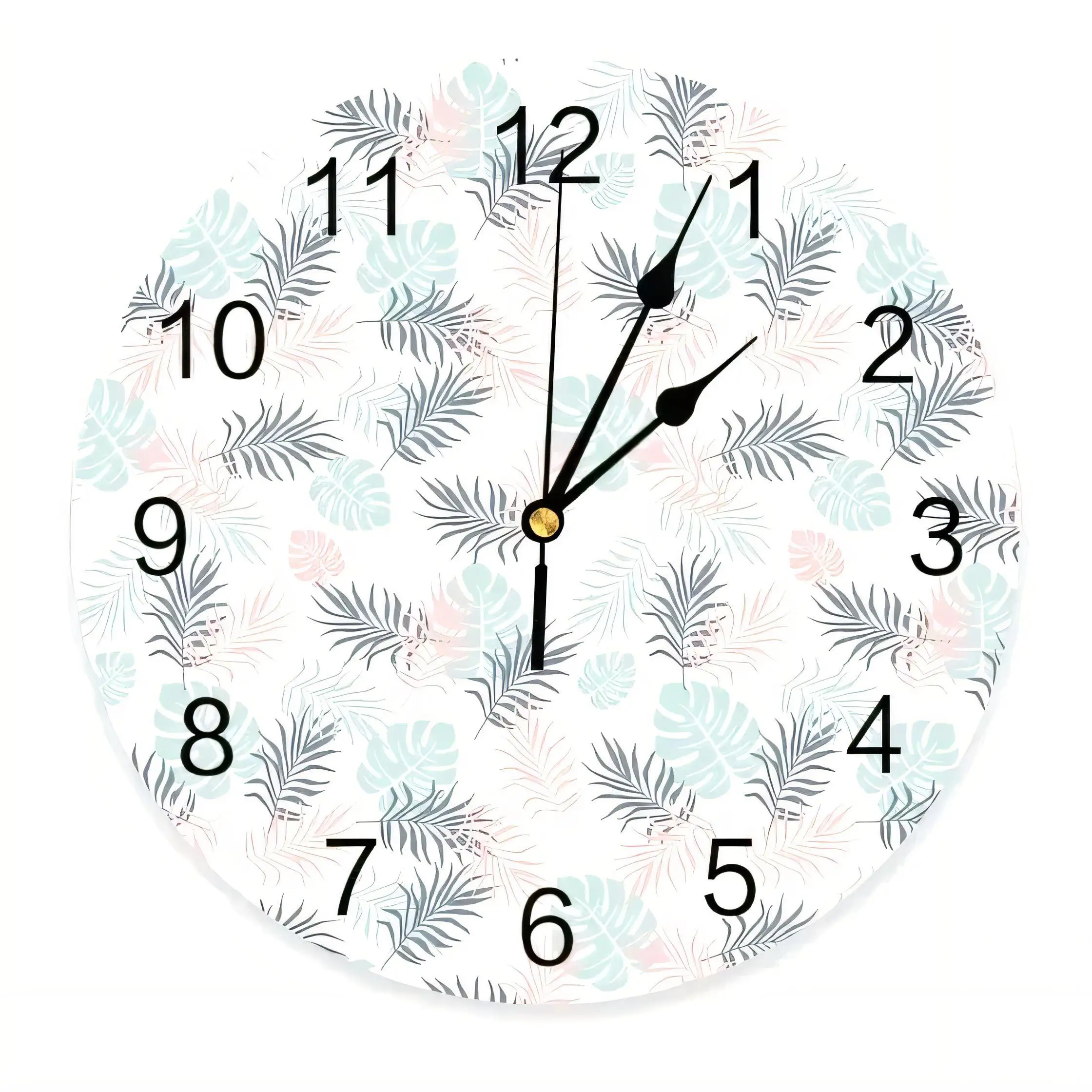 Modern Round Wall Clock  Tropical Leaves Botanical Decor Silent Non Ticking Battery Operated for Home Bathroom Kitchen Living Ro