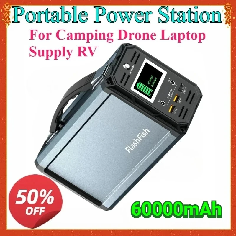 

60000mAh Portable Power Station 222WH Emergency Solar Generator Battery Pack Power Bank for Camping Drone Laptop Supply RV