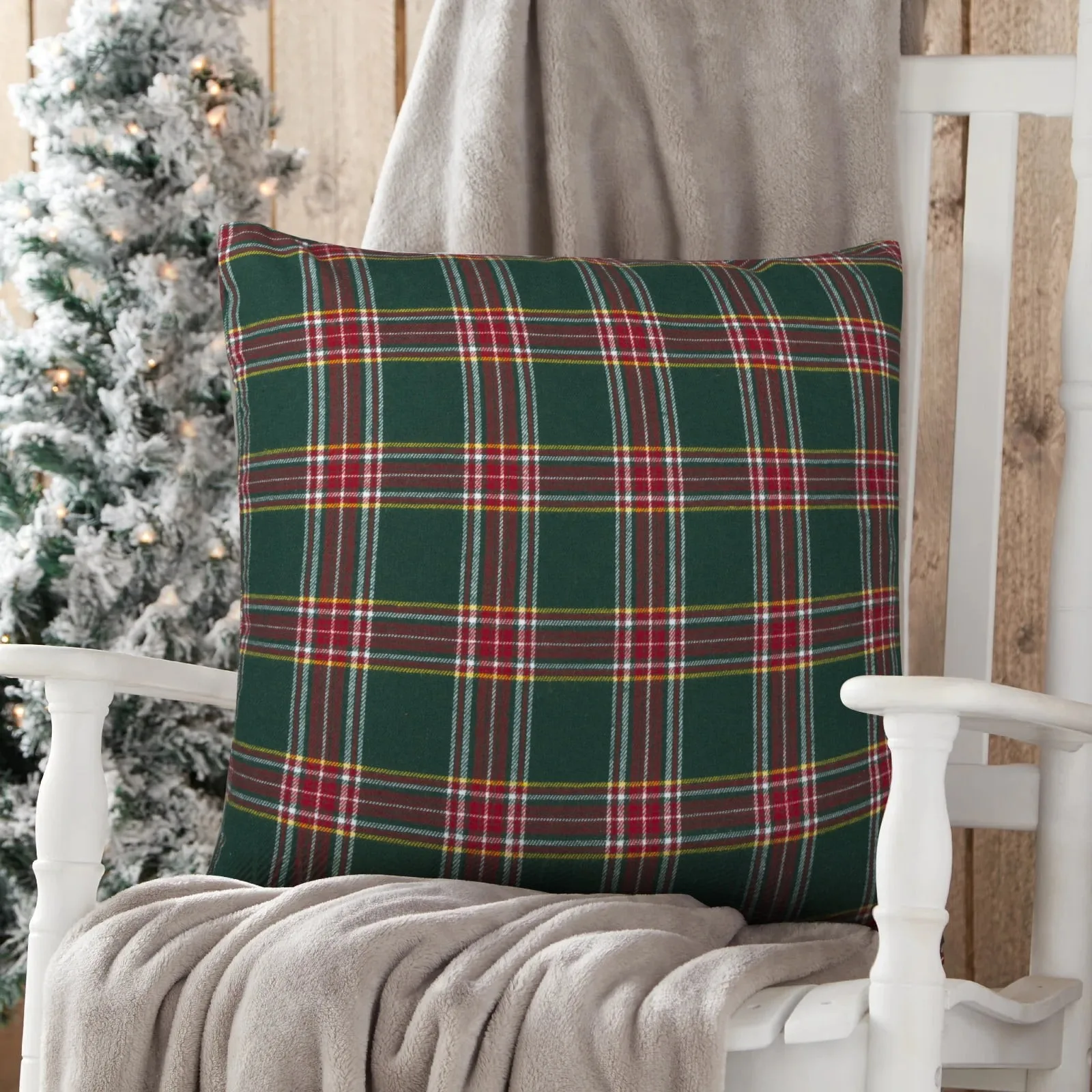 Christmas Plaid Decorative Throw Pillow Covers Snowflake Tartan Scottish Cushion Cover For Sofa Couch Farm-House Holiday Decor