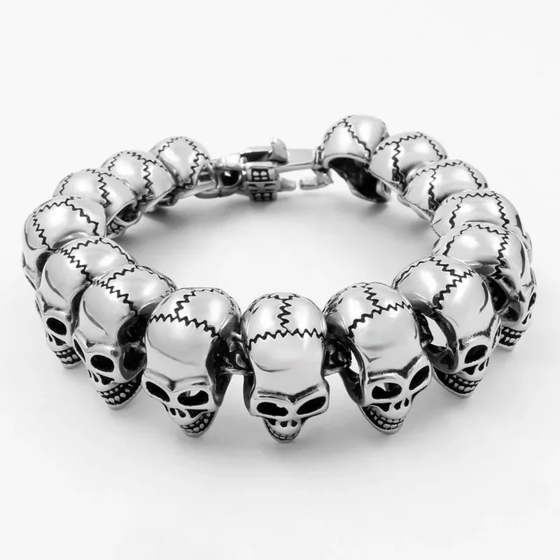 NEW Creative Retro Punk Stainless Steel Skull Charm Bracelet Men Bangle Man Jewelry Self defense Chain Outdoor EDC tools