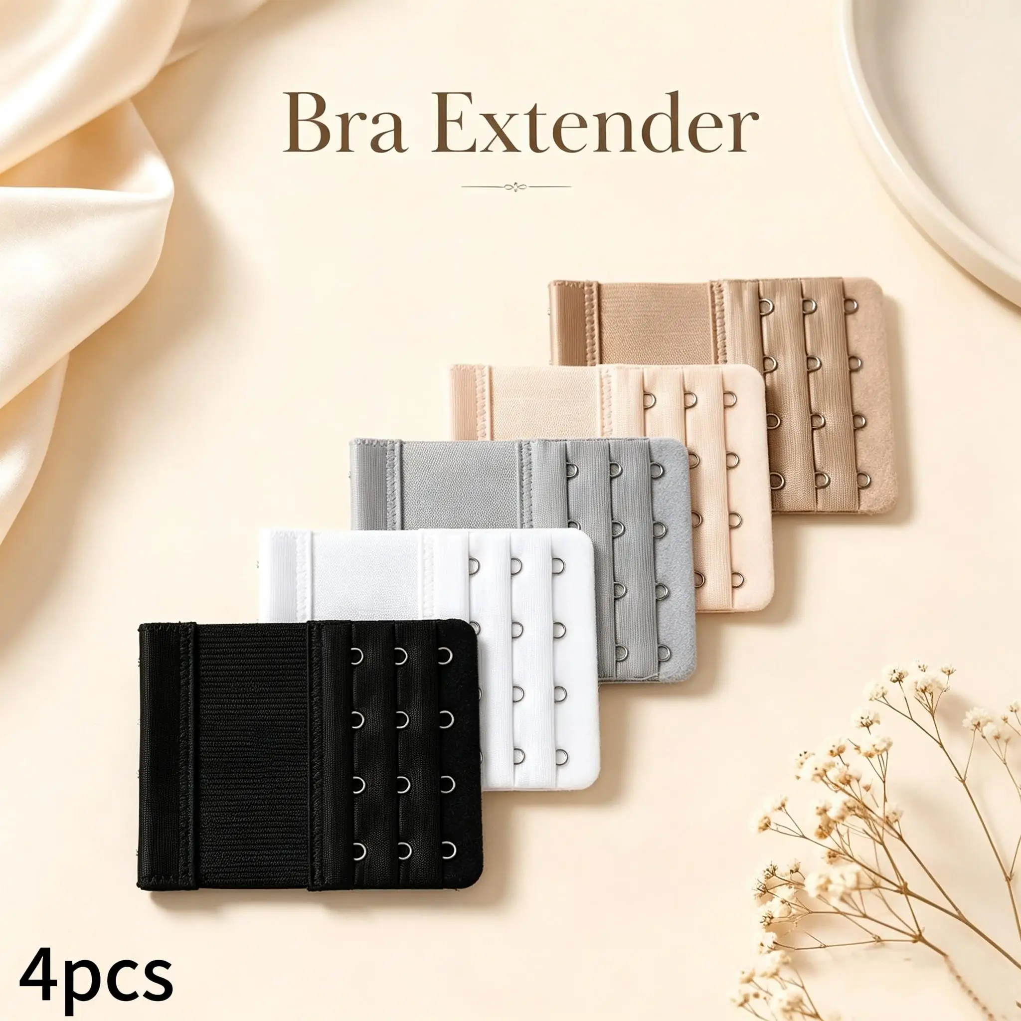 4 Women's Bra Extenders - Adjustable Back Hooks, Bra Extender for Women, Bra Size Adjuster, Stylish Design, Durable Material