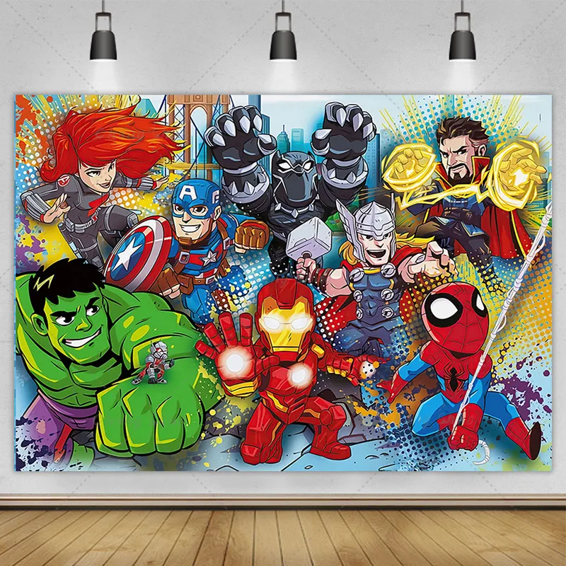 Disney Marvel Theme Background Spiderman Captain Iron Man Hulk Banner Photography Background Boy Birthday Party Decoration