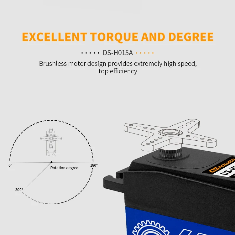 DSPOWER-Servo Digital de cuerpo corto, 15KG, engranaje de Metal de 180/300 grados, perfil bajo de medio aluminio para coche RC 1/10, avión, barco, Robot