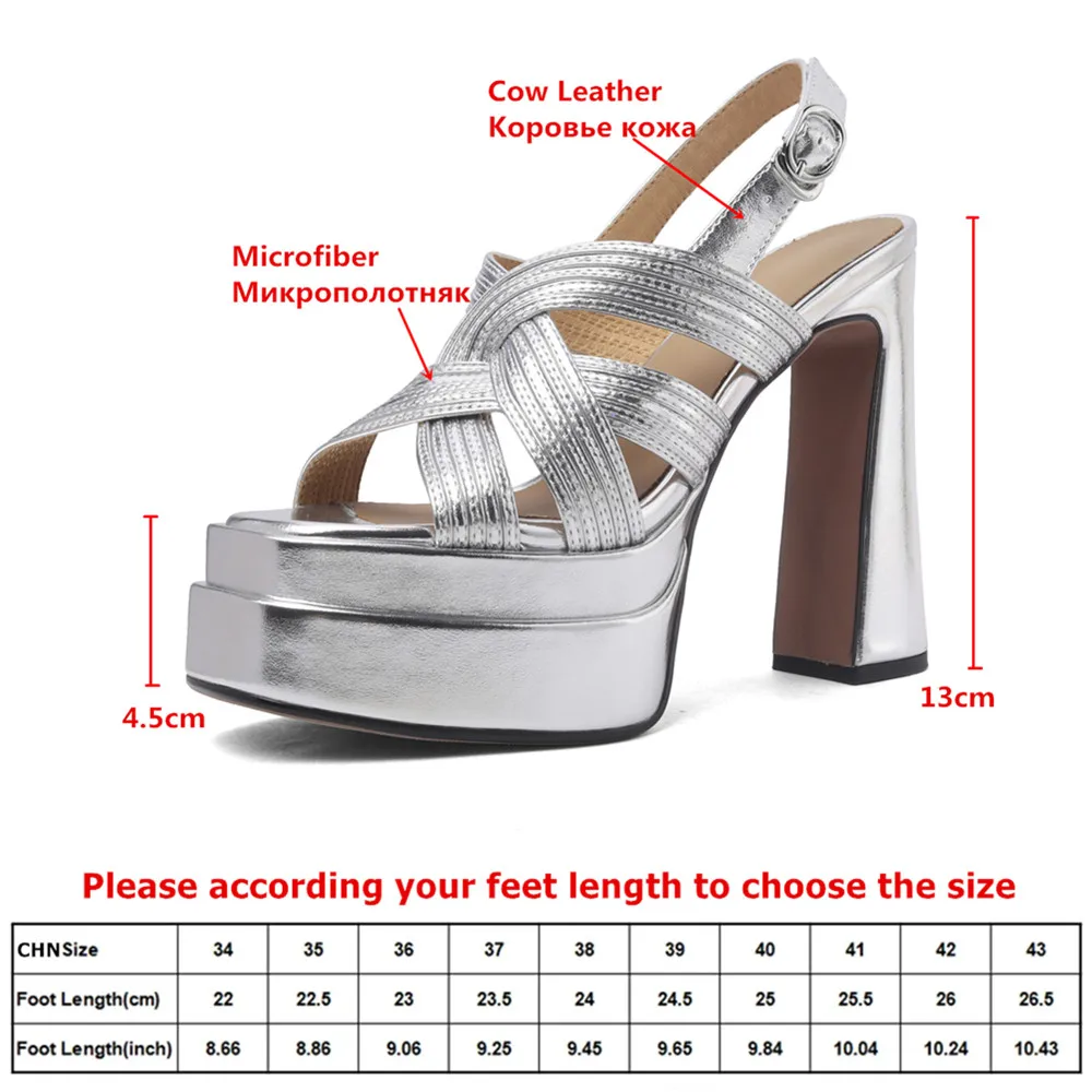 MILI-MIYA Women's Classic Platform Sandals With Extra-High Chunky Heels Metallic-Tone Microfiber And Leather Paneling Square Toe