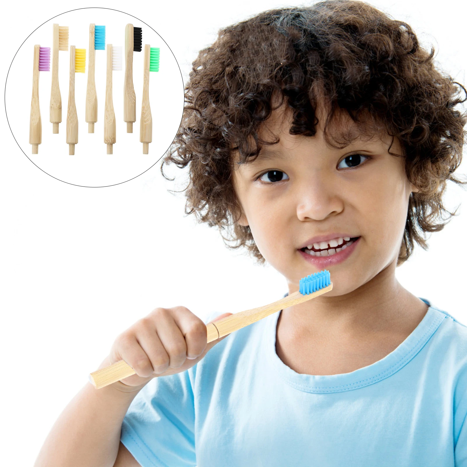 

7Pcs Sustainable Bamboo Toothbrushes Replaceable Nylon Bristle Heads Biodegradable Teeth Cleaning Tools for Daily Use