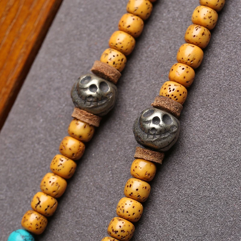 Moon Bodhi Bead Buddhist Necklace With Iron Dapeng Bird Pendant And Copper Three-Way Connector Accessory