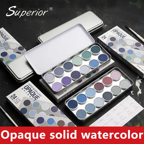 24-Color Cake Plate Opaque Watercolors Magnetic Solid Watercolor Pigments Drawing Tool Set for Art Students