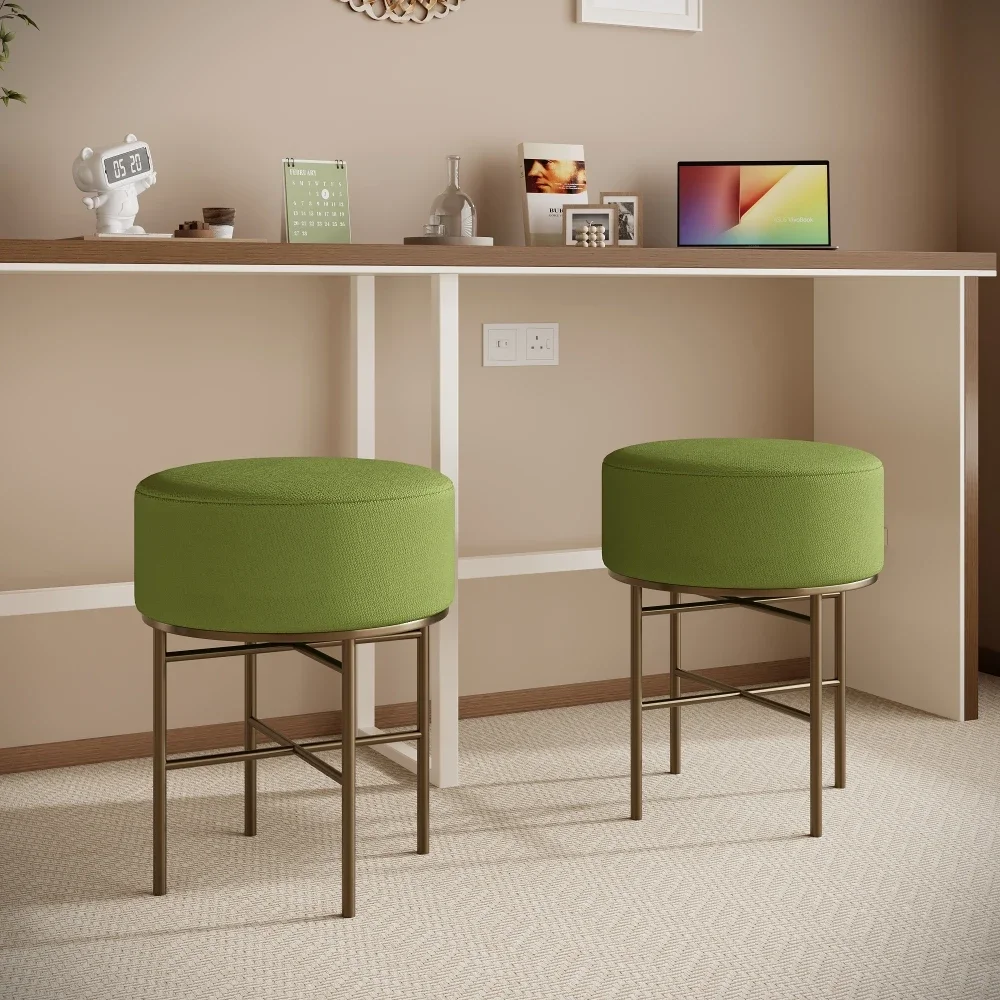 2 Round Cushioned Dressing Table Stools, Linen Cushioned Dressing Table Stools for Dressing Rooms, Modern Soft Stools