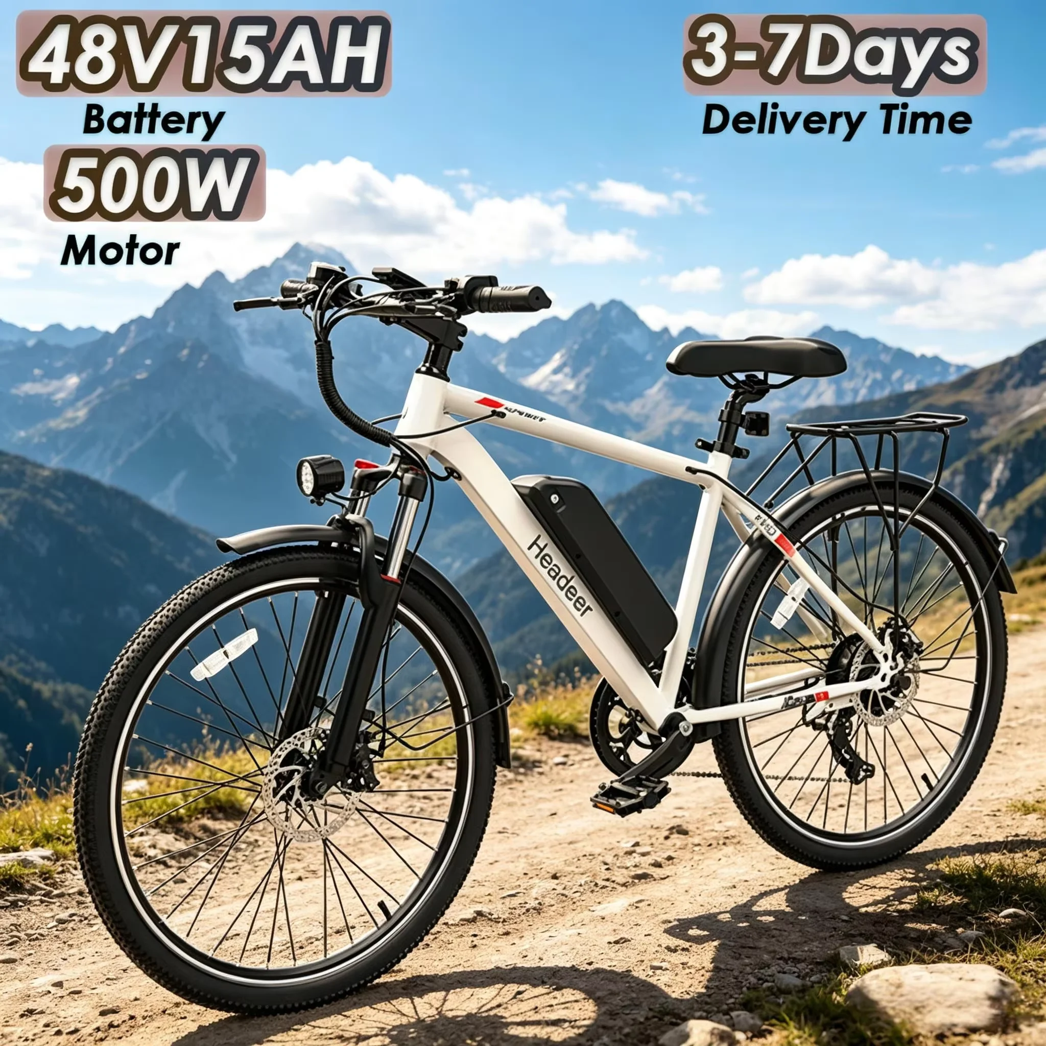 BK1350 E-Bike 500W Motor (auf dem Etikett 350W angegeben) 48V15AH Akku Höchstgeschwindigkeit 35Km/h Doppelte Scheibenbremse Elektrofahrrad 26-Zoll-Reifen Offroad-Mountainbike