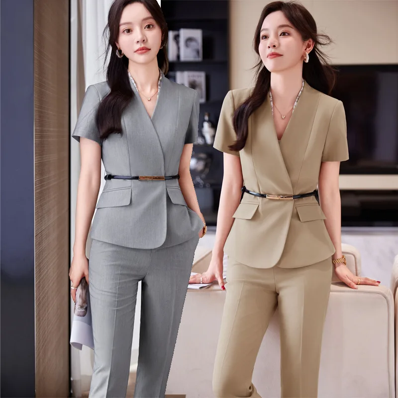 Business Suit Women's Summer Dignified Goddess Fan Gao End Jewelry Hotel Front Desk Reception Labor Suit Beautician Suit