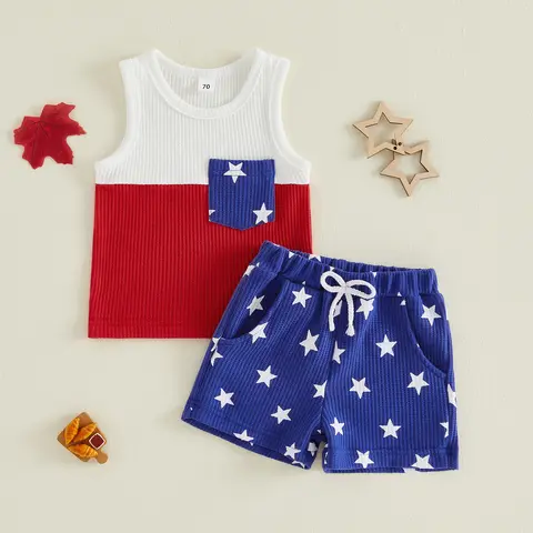 Citgeett Summer Independence Day Kids Toddler Boys 4th of July Outfits Patchwork Sleeveless Tops Star Print Shorts Clothes