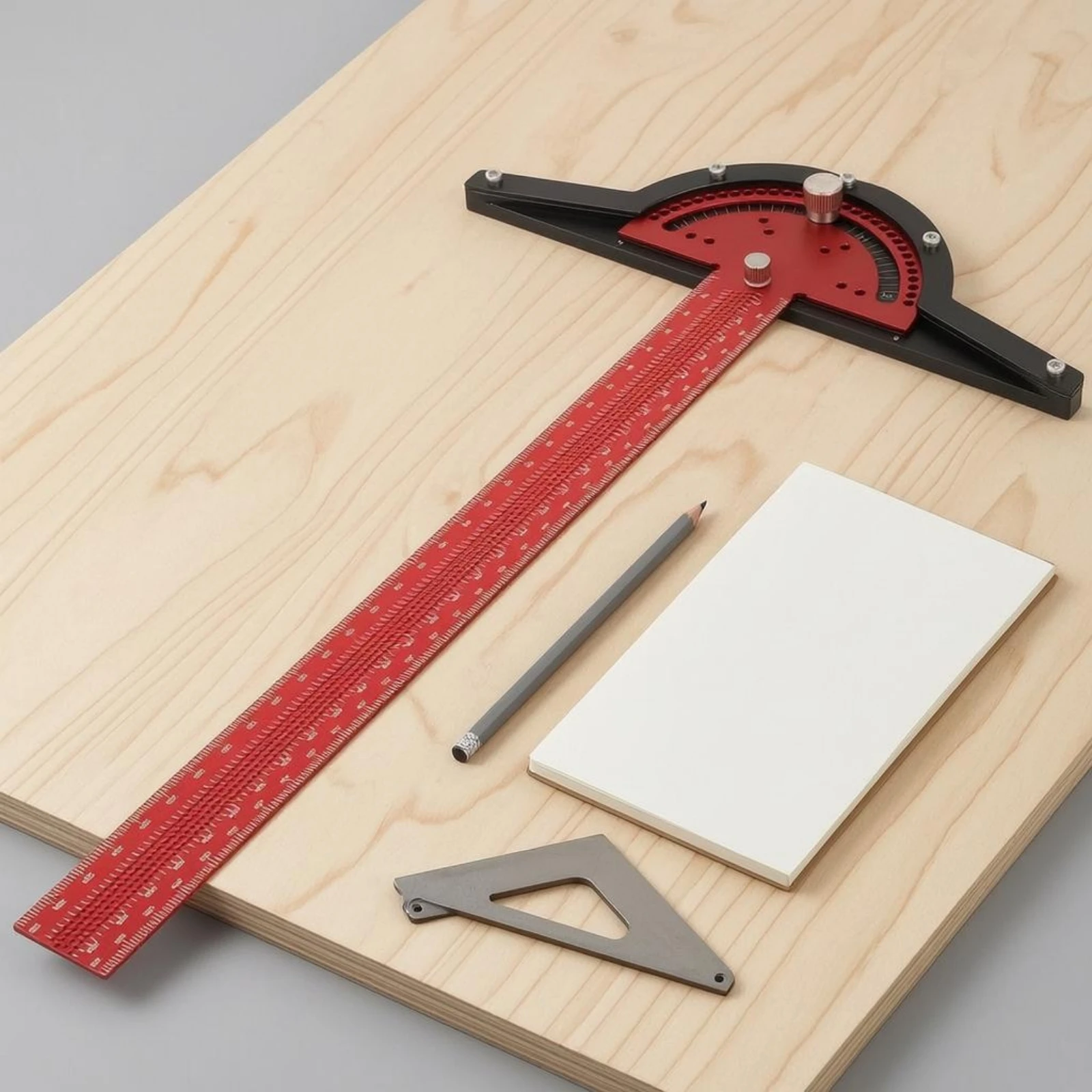 T-Square Angle Gauge Lockable Woodworking Marking Ruler Adjustable T-Square Red and Black Layout Tool for Woodworkers