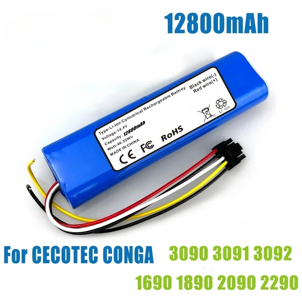 

14.4V 12800mAh Battery Pack 100% New for For CECOTEC CONGA 3090 3091 3092 1690 1890 2090 2290 Robot Vacuum Cleaner Accessories