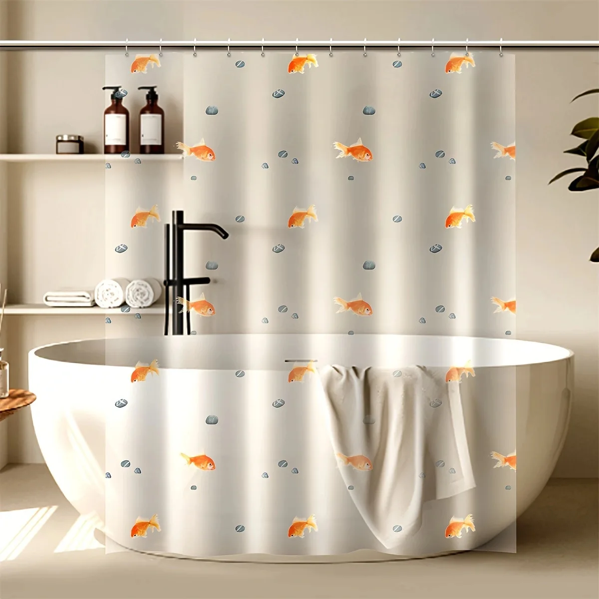 EVA Door Curtains, Transparent Printed Small Goldfish Shower Curtains, Bedroom Windproof Curtains, Bathroom Curtains