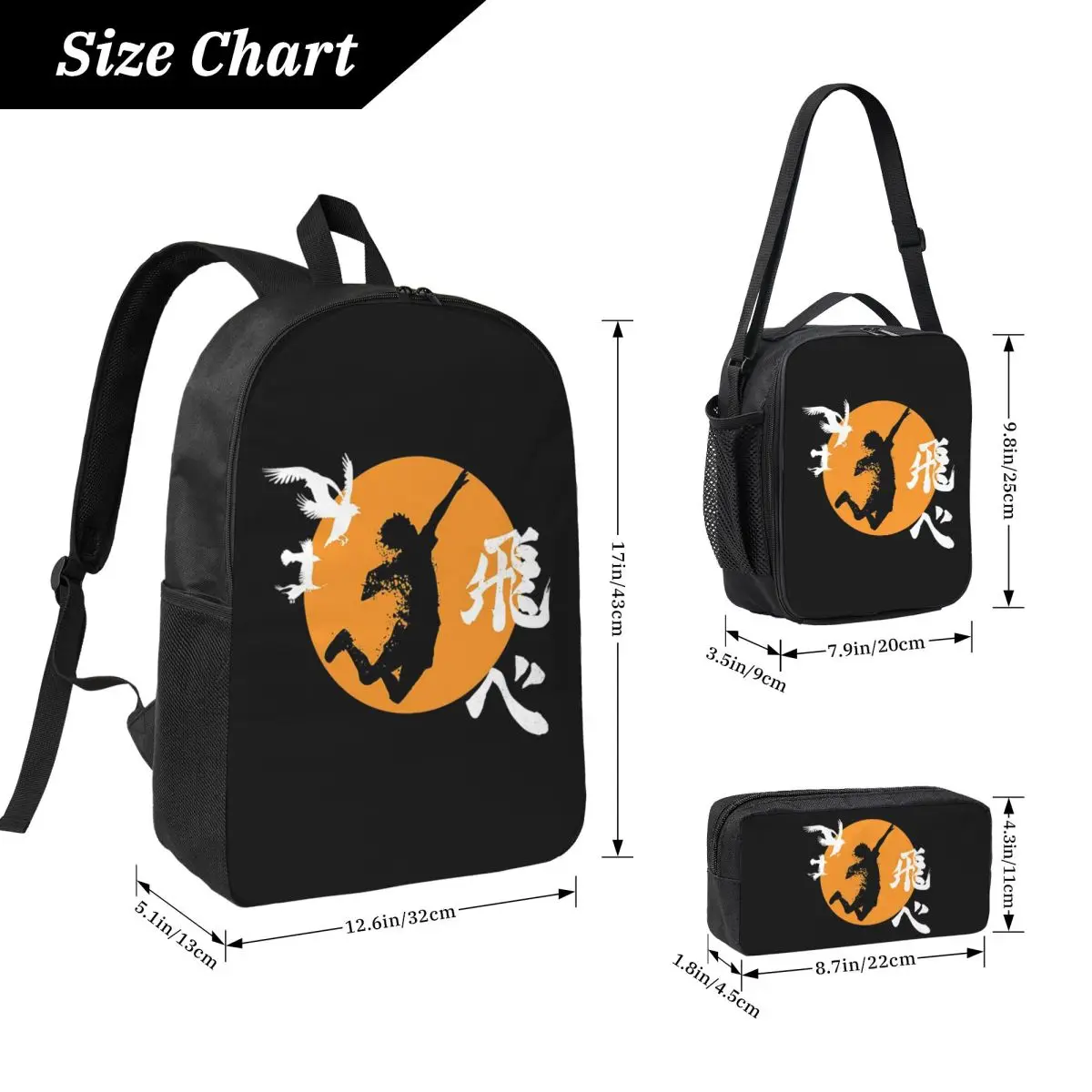 Haikyuu Karasuno Fly High Manga Anime Backpack BookBag School Bag Computer Shoulder Bags 3ps Insulated Lunch Bag Pencil Case