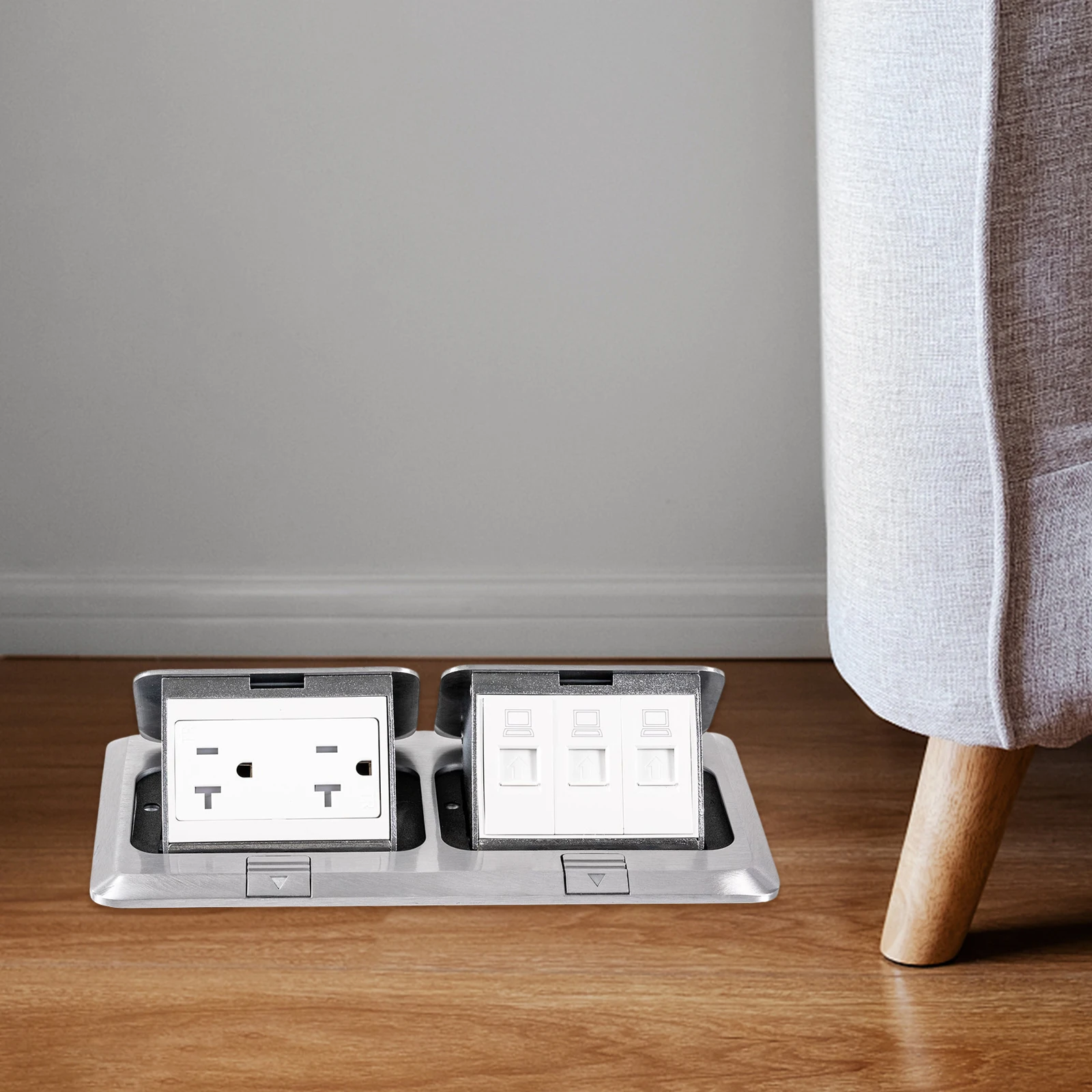 

Pop Up Floor Outlet with Multiple Sockets + LAN 20 Amp Recaptacle Outlet Electrical Kit Dual Box with 2 x 20a Jack +3 x LAN Port