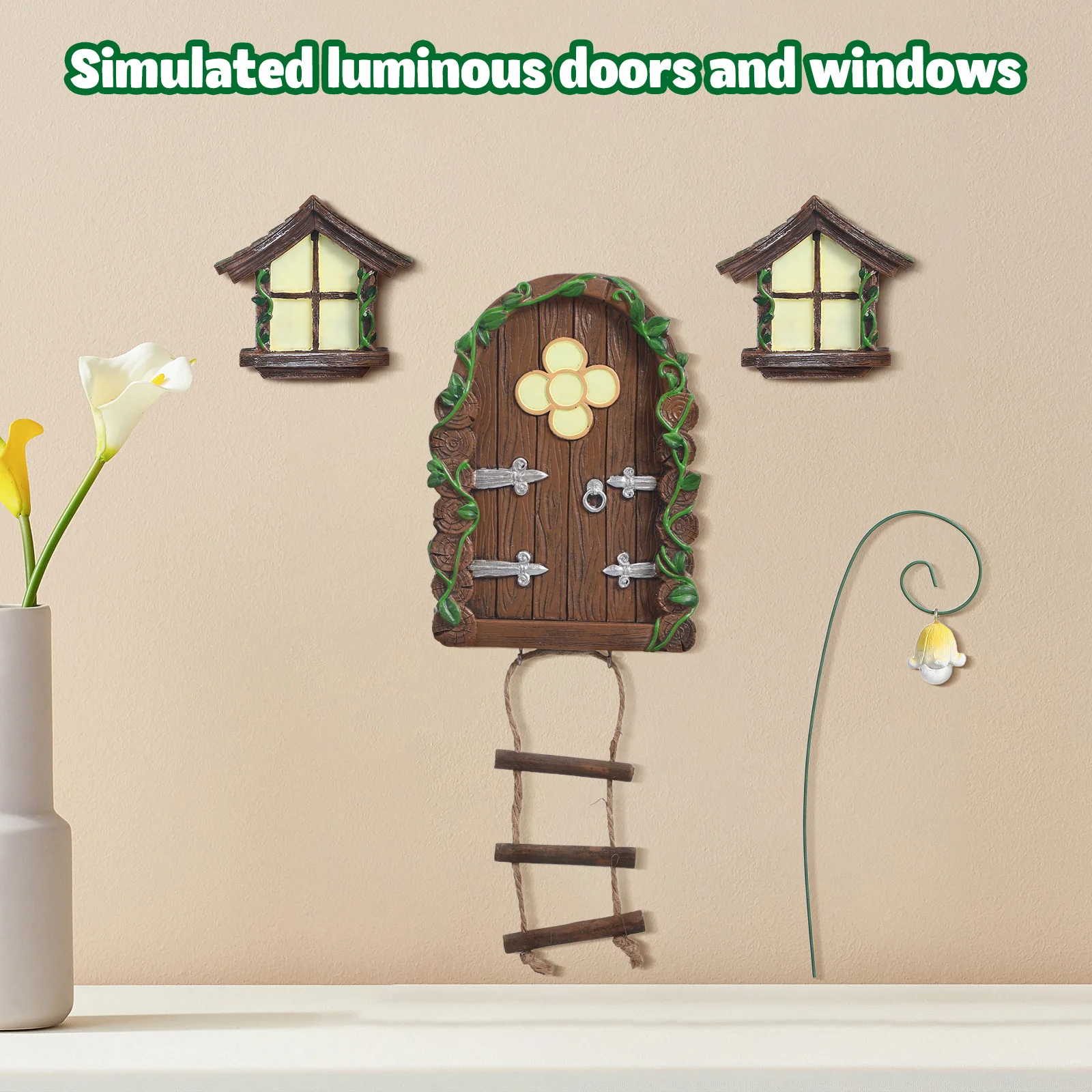 

1Set Glow in The Dark Fairy Door and Window Resin Mini Garden Decor Mini Accessories Night Light Effect Yard Decoration