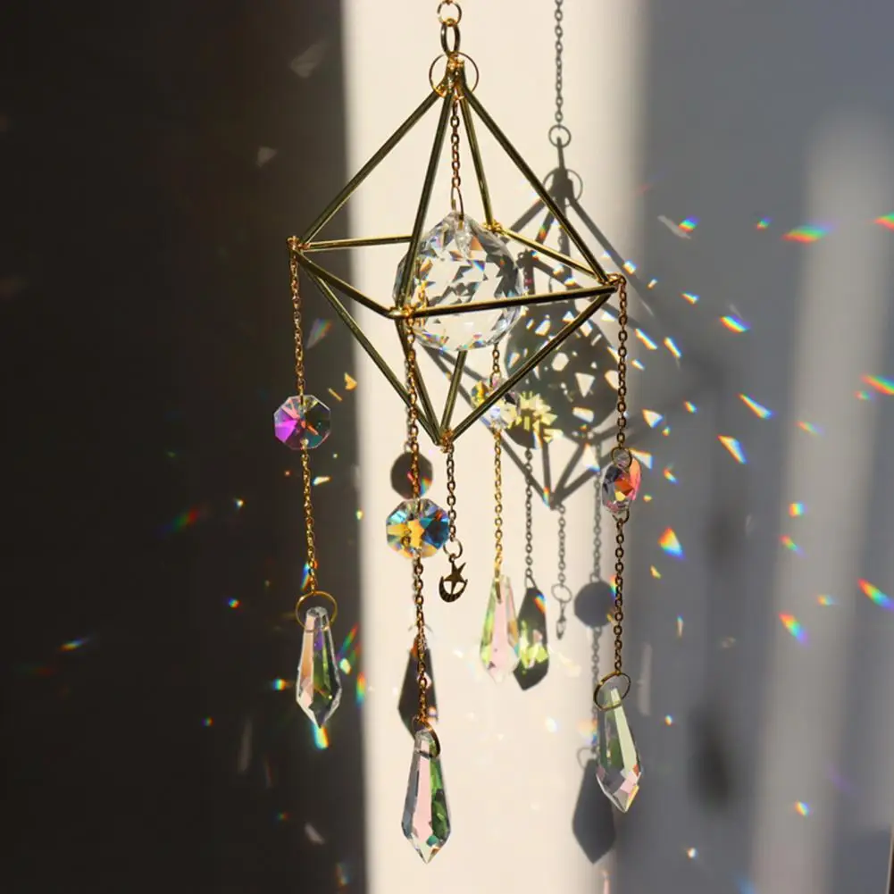 Suncatcher Pendant Eye-catching Decorative Glass Faux Crystal Suncatcher Rainbow Prism Pendant Home Decoration